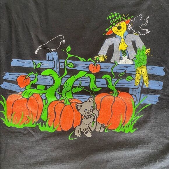 Vintage Halloween T Shirt Puffy Graphic Cat Pumpkin Teacher - Picture 3 of 3
